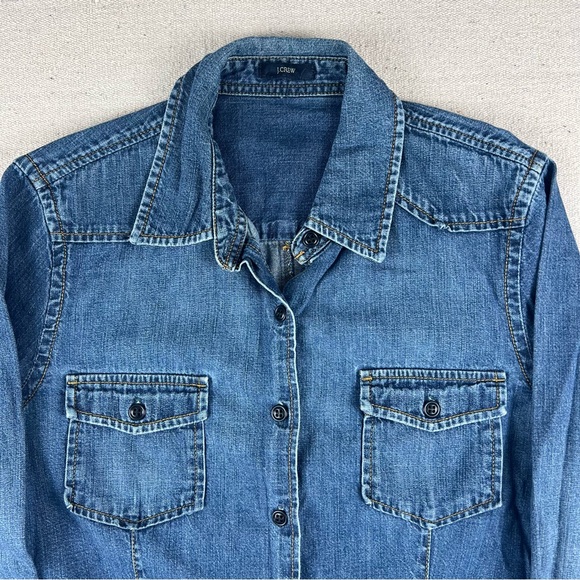 J. Crew denim button down blue jean shirt size medium - Picture 2 of 5